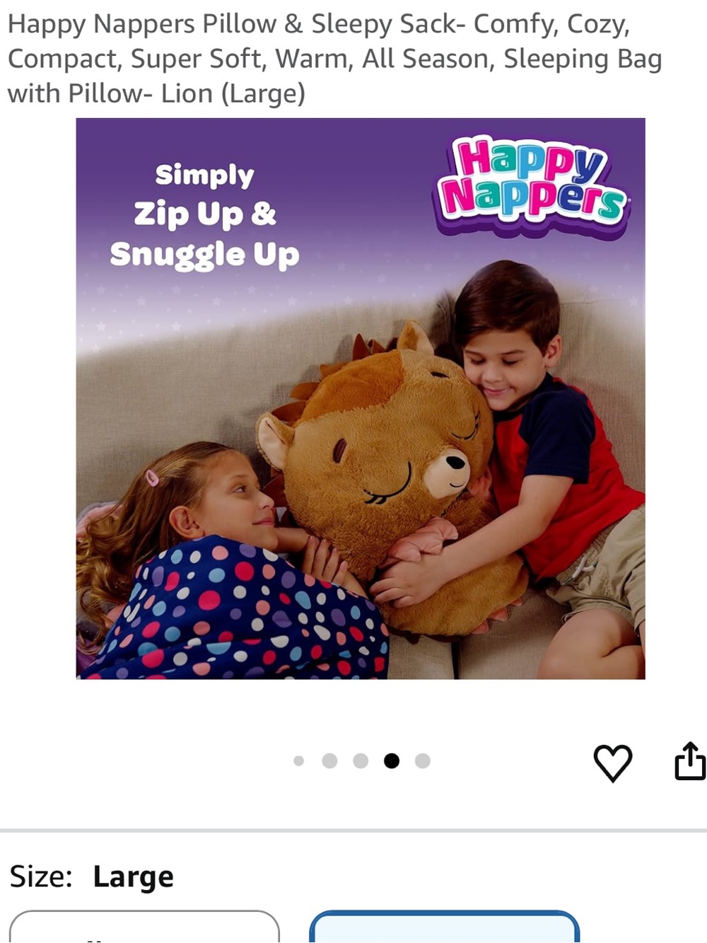 NEW Happy Nappers Pillow & Sleepy Sack Plush Kids Sleeping Bag w Pillow - Lion L - Picture 5 of 7